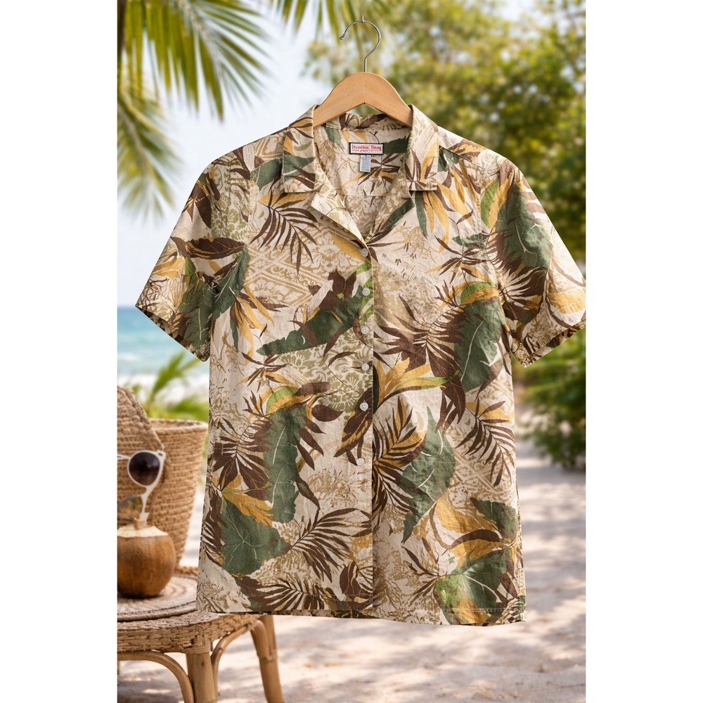 Jamaica Bay Tropical Button Up Shirt XL‎ Hawaiian Leaf Print Short Sleeve